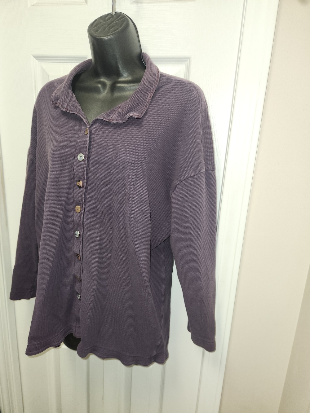 🍉Neon Buddha muted plum waffle-knit button jacket
